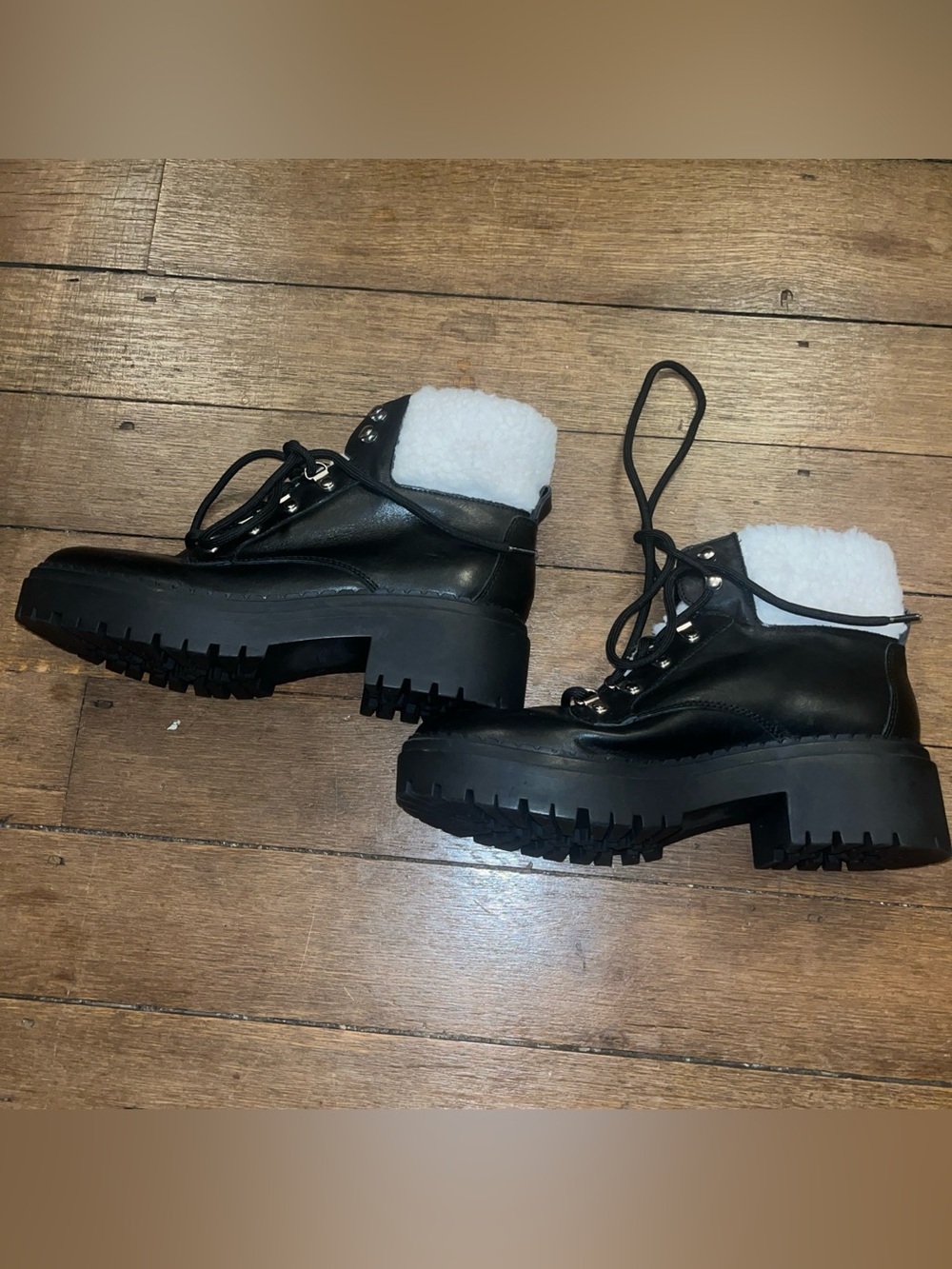 Marc Fisher Mfleigan Black Leather Combat Boots Sz 8 Moto Motorcycle Shoes